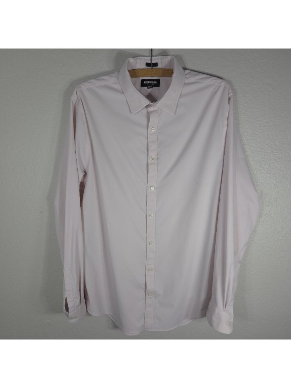 Express Performance Dress Shirt Button Front Slim Fit Light Pink Sz L 15-16 1/2